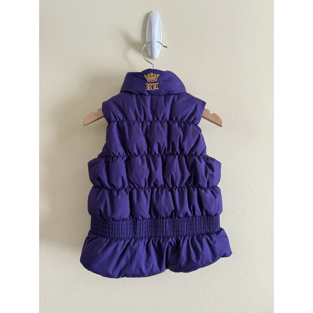 Ralph Lauren Little Girls Purple Green Reversible Down Puffer Vest‎ Size 2/2T